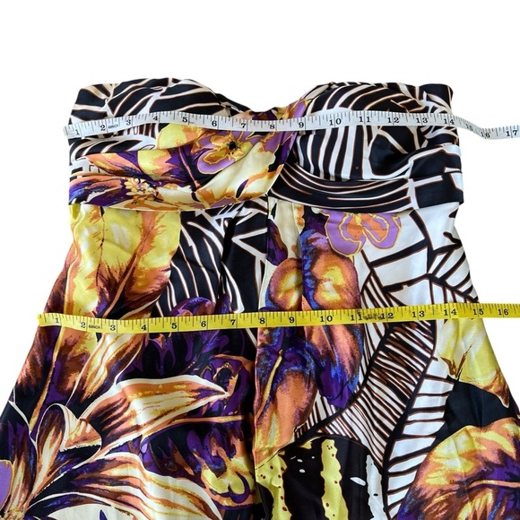 Vintage 90s Cache Silk Strapless Bubble Dress Tropical Floral Resort-wear Sz 2 - Picture 10 of 16